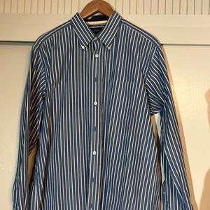 Blue and Yellow stripe Button-down Collar Shirt.